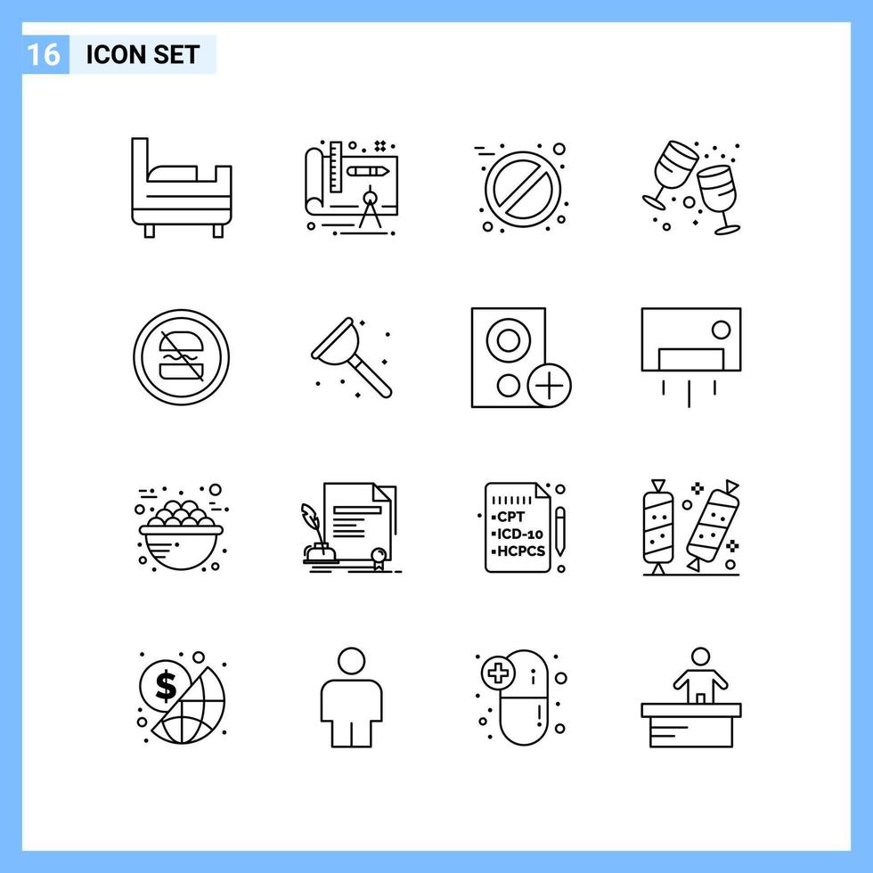 16 iconos estilo de línea símbolos de contorno creativo signo de icono de línea negra aislado en fondo blanco fondo de vector de icono negro creativo