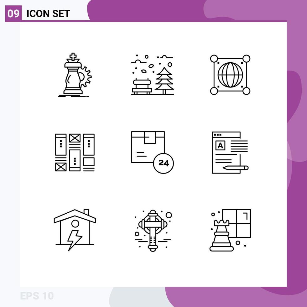 9 Thematic Vector Outlines and Editable Symbols of idea sketching tree wireframing world Editable Vector Design Elements