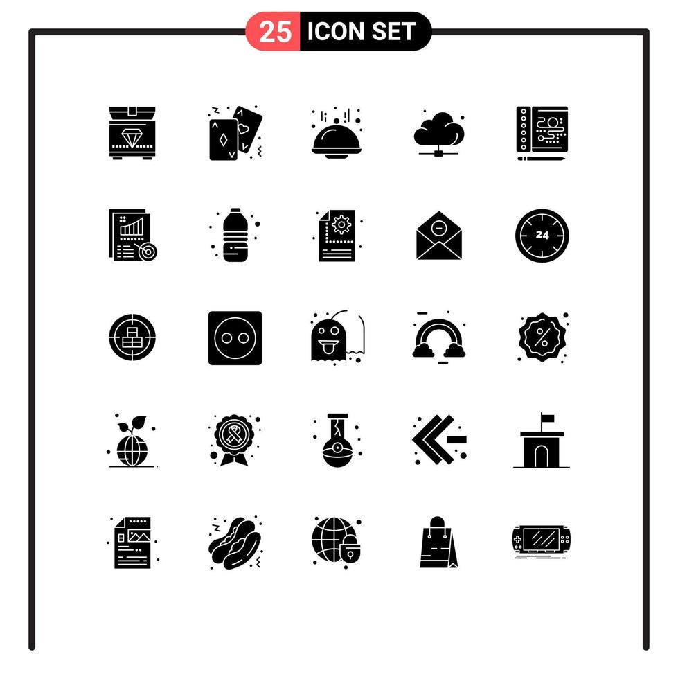 Mobile Interface Solid Glyph Set of 25 Pictograms of process technology dome server data Editable Vector Design Elements