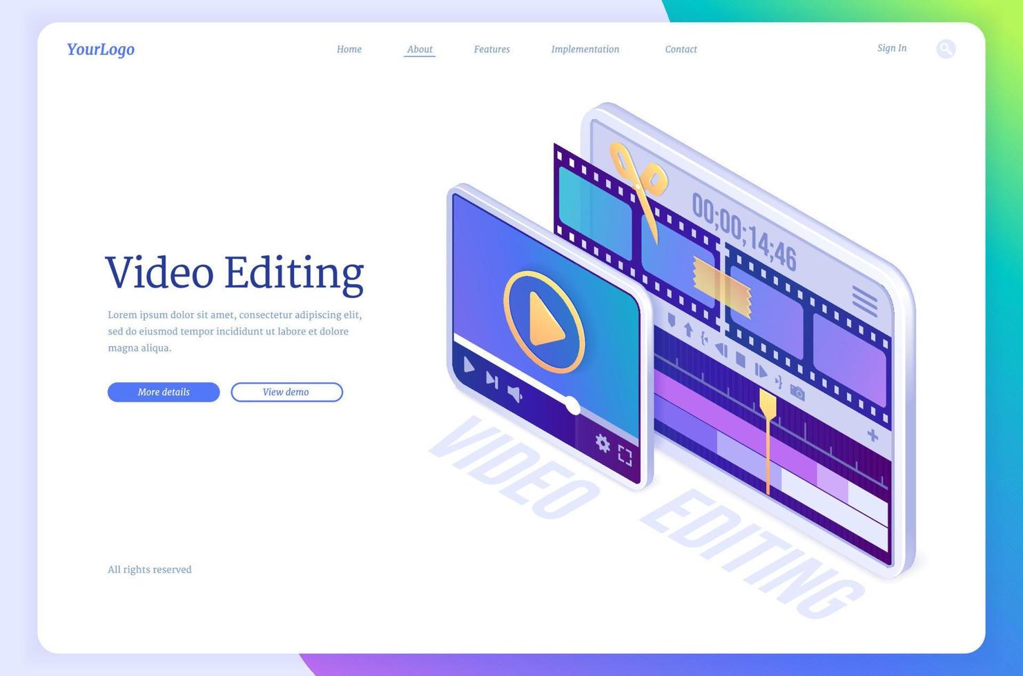 Vector banner of video editing software