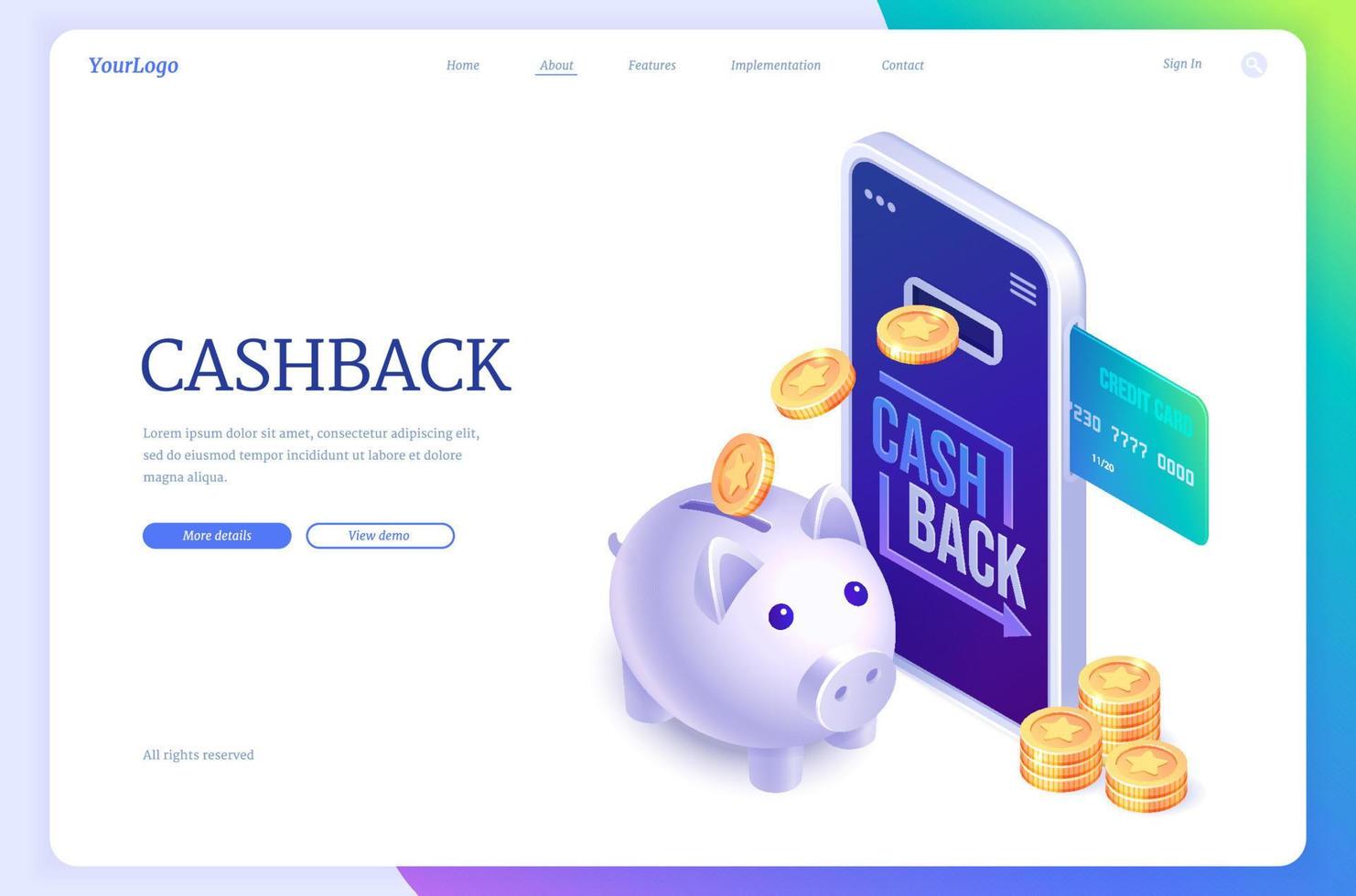 Cashback isometric landing, money back concept vector