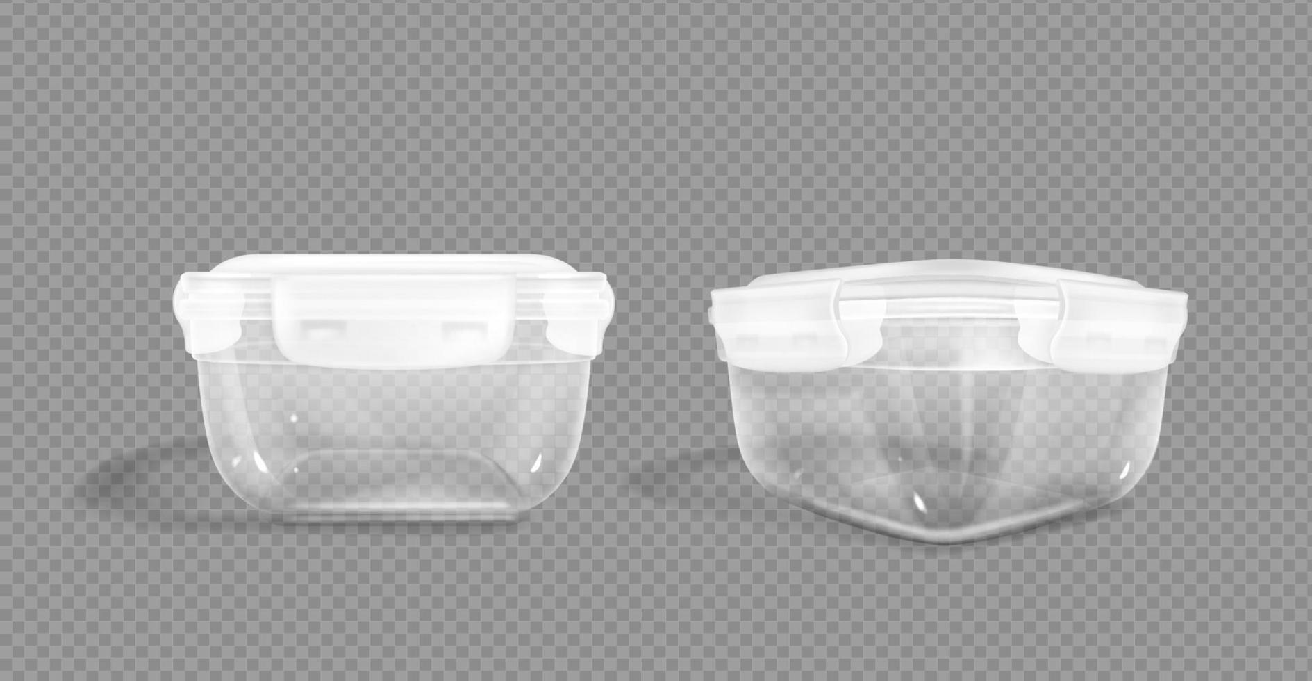 Plastic food containers clipping path, lock lids. vector