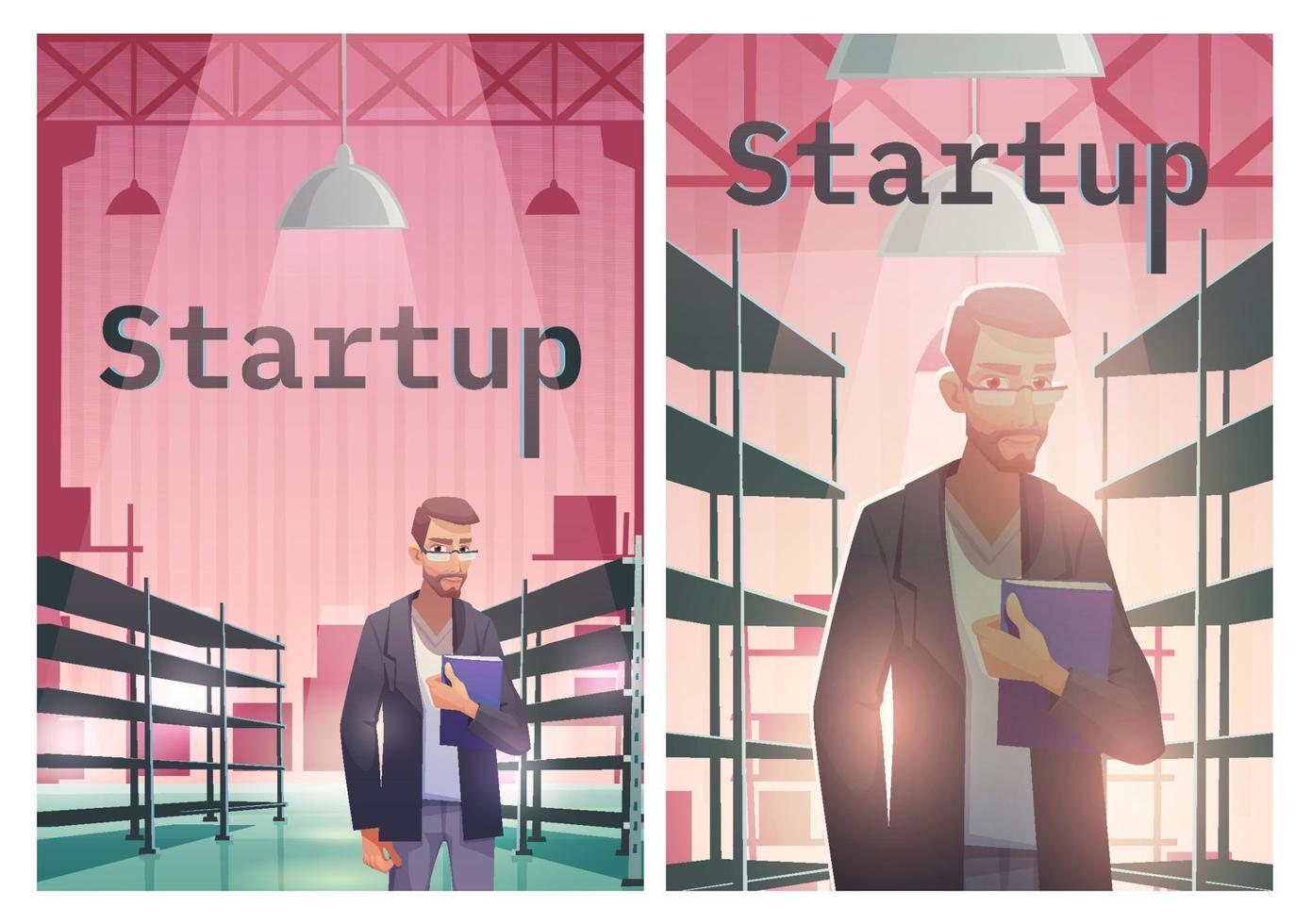 Startup cartoon poster, successful businessman vector