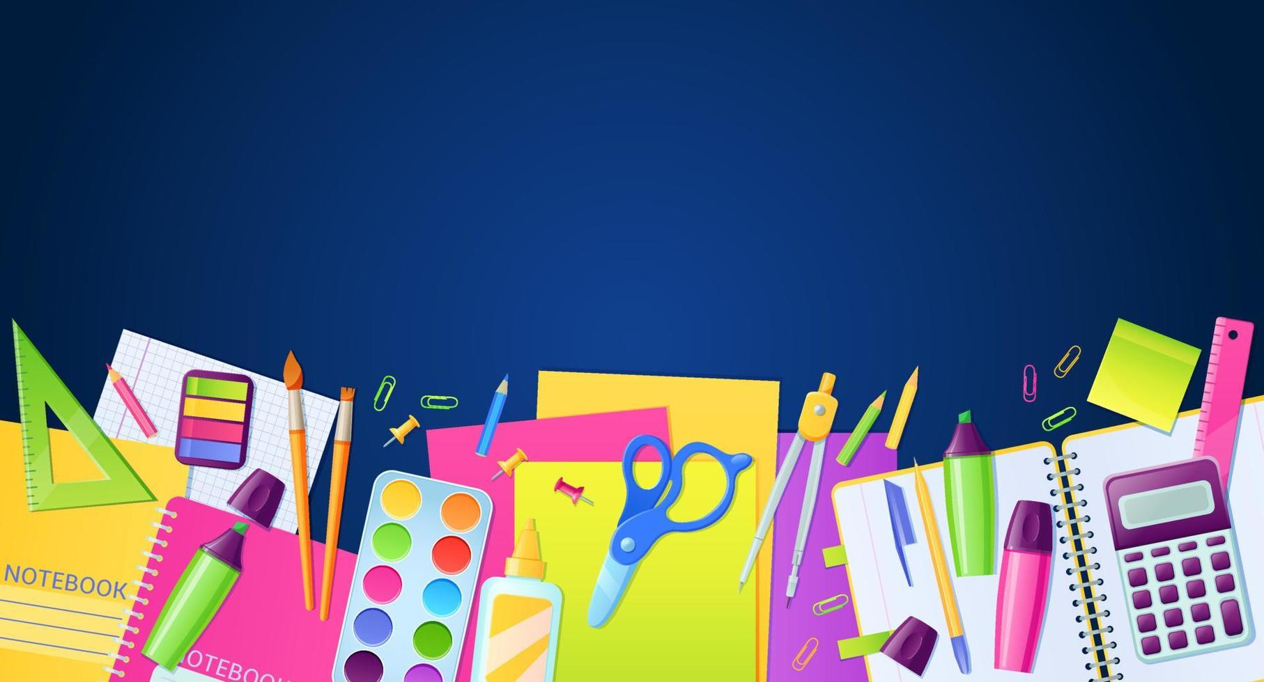 School poster with stationery, education supplies vector