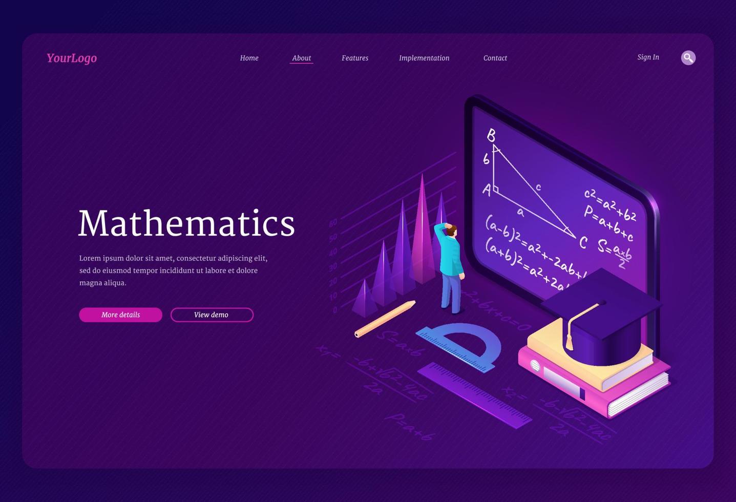 página de inicio isométrica de matemáticas. Ciencias Matemáticas vector