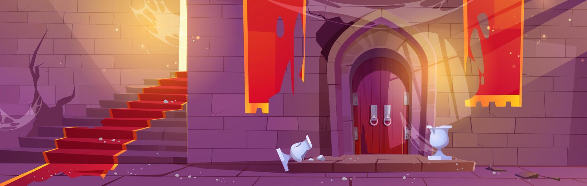 Abandoned medieval castle, dilapidated palace vector
