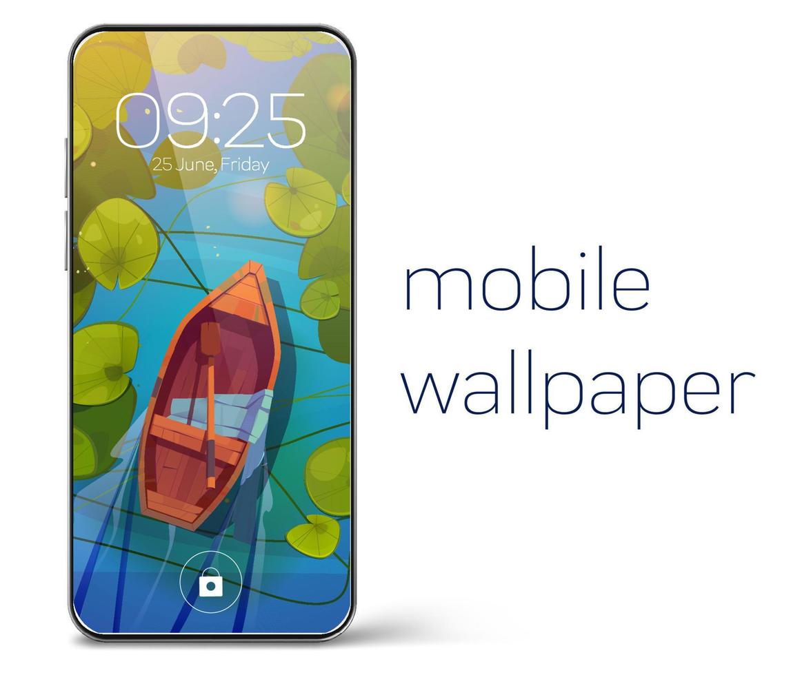 Smartphone lock screen with with wooden boat vector
