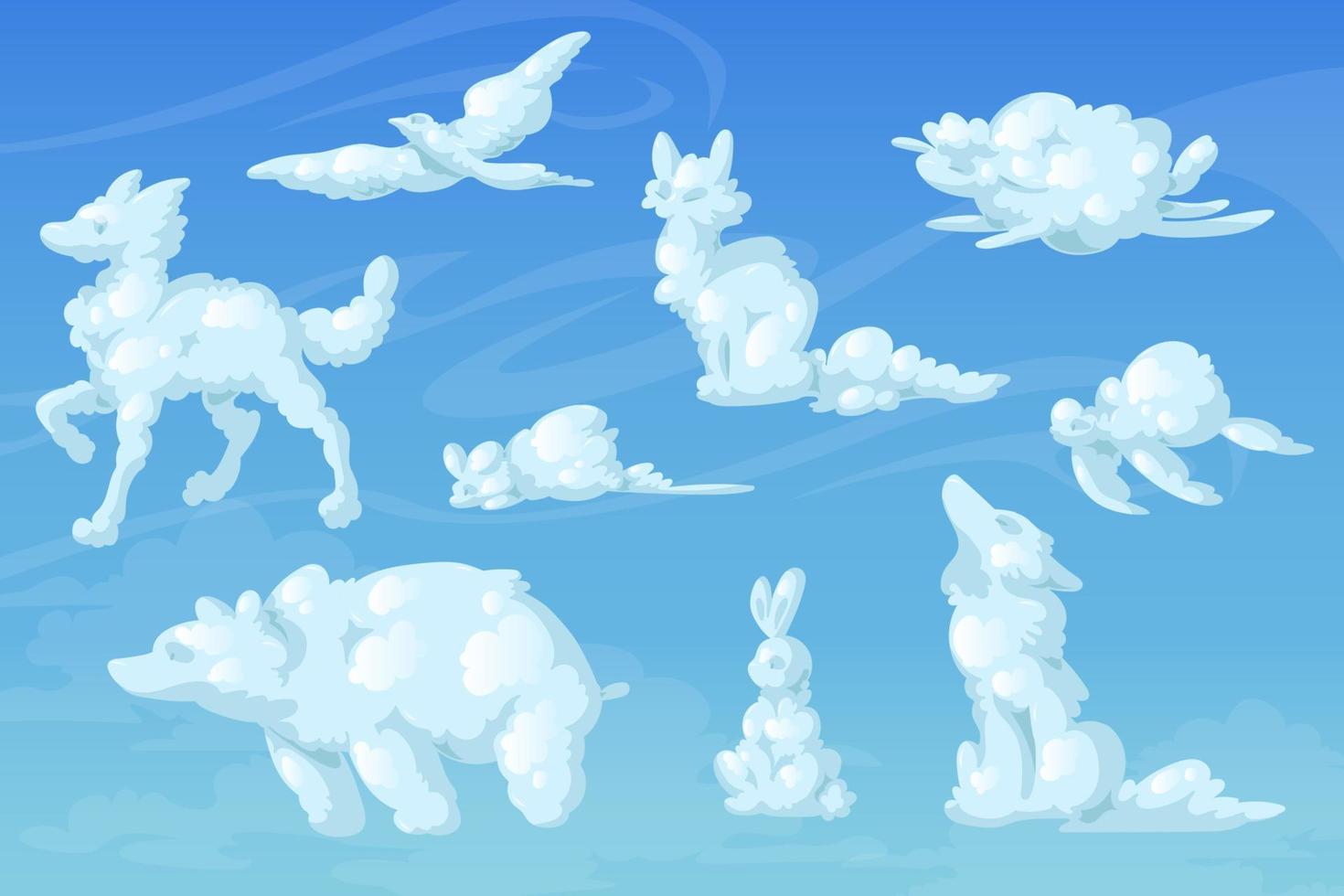 White clouds in shape of animals in sky vector