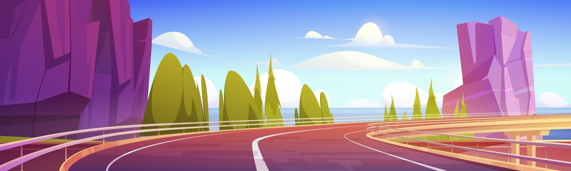 Car overpass road on sea shore with mountains vector