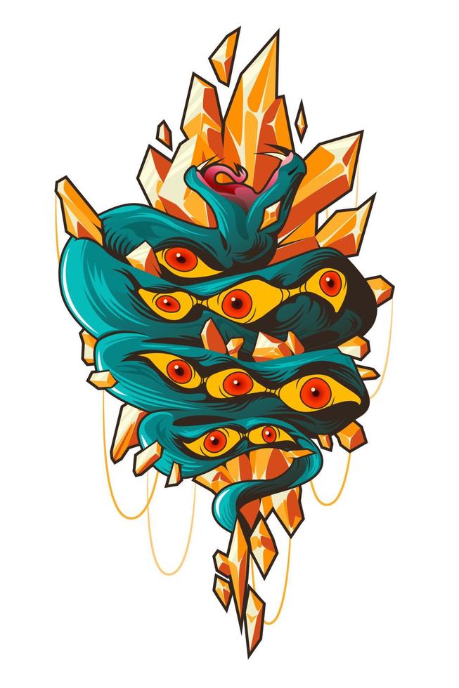 Tattoo art with snake with pattern of eyes on skin vector