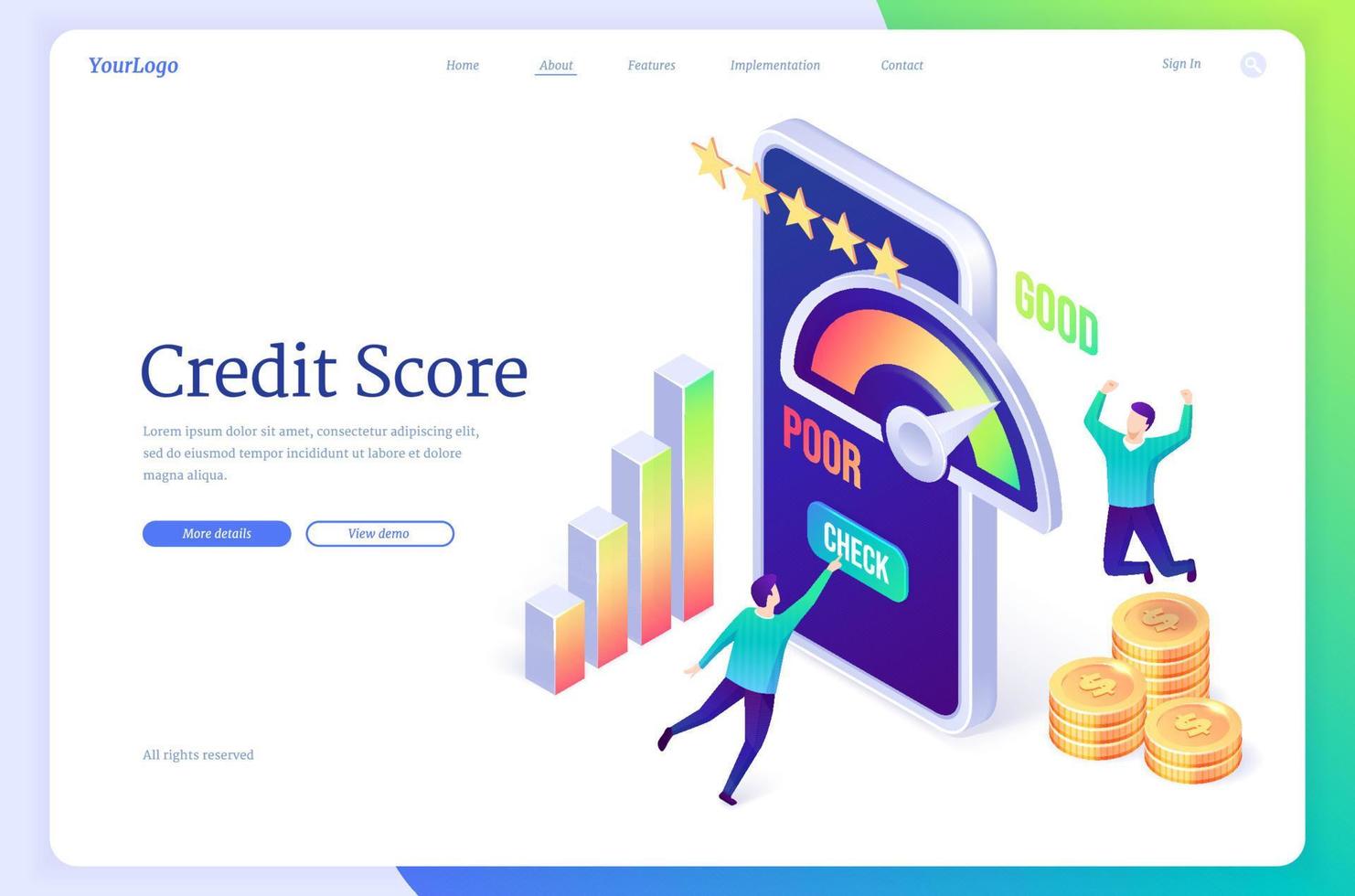 Credit score mobile application with rating scale vector