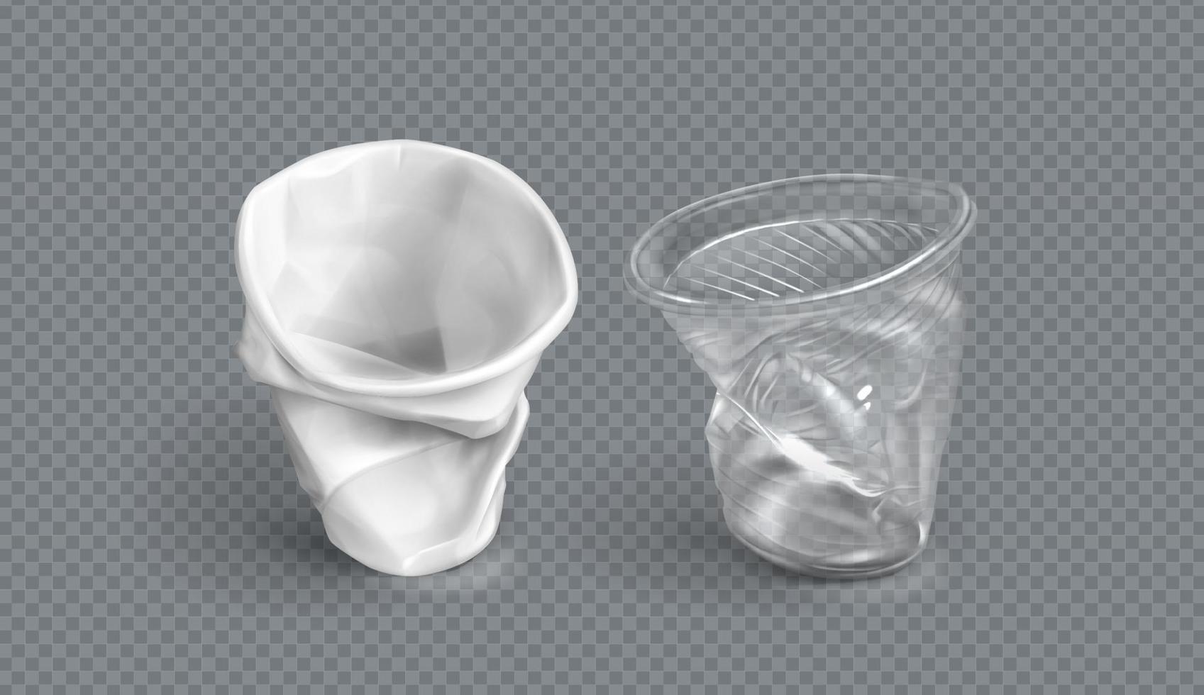 Used plastic cups, disposable glasses vector