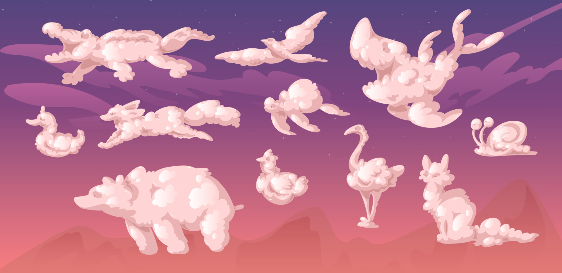 Clouds in shape of animals on sunset sky 14603077 Vector Art at Vecteezy