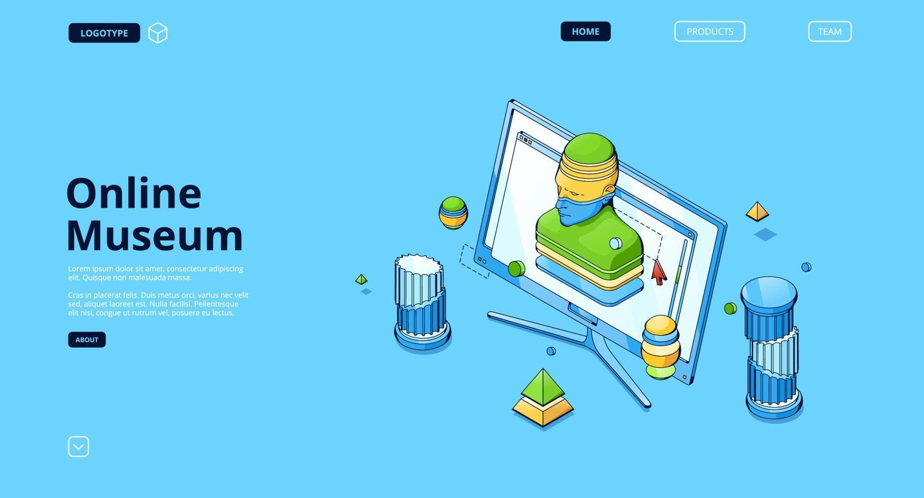 Online museum, virtual art gallery banner vector