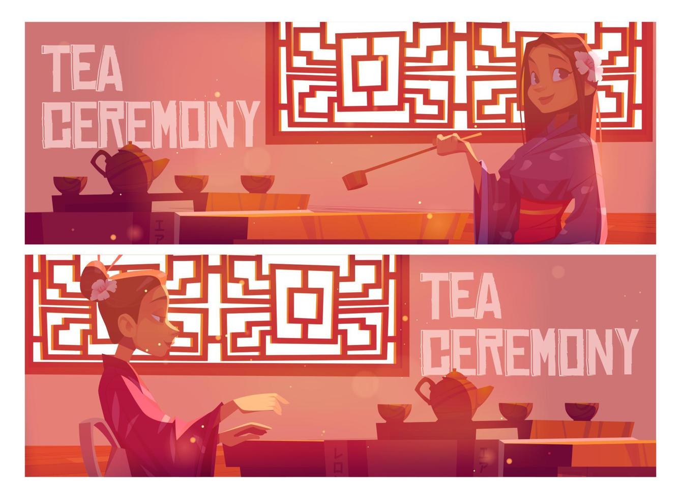 ceremonia del té dibujos animados banner restaurante asiático vector