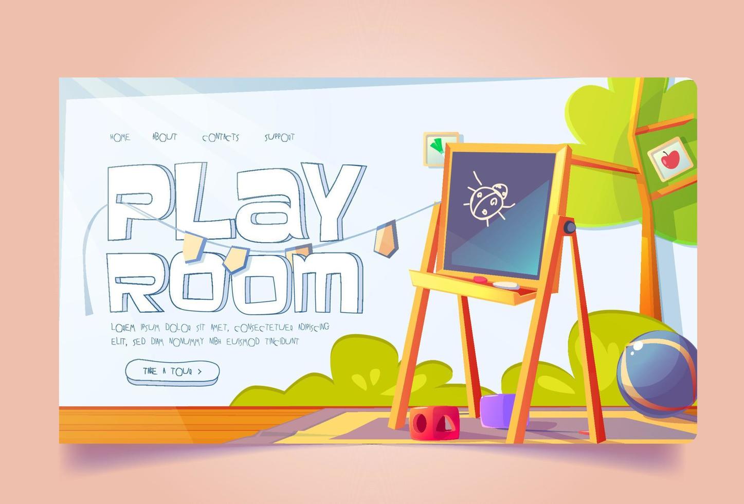 Playroom banner with furniture and toys for kids vector