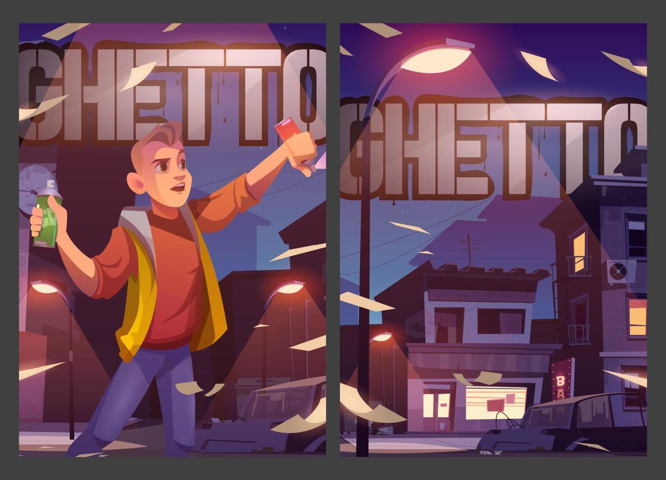 Ghetto posters with poor houses and street artist vector