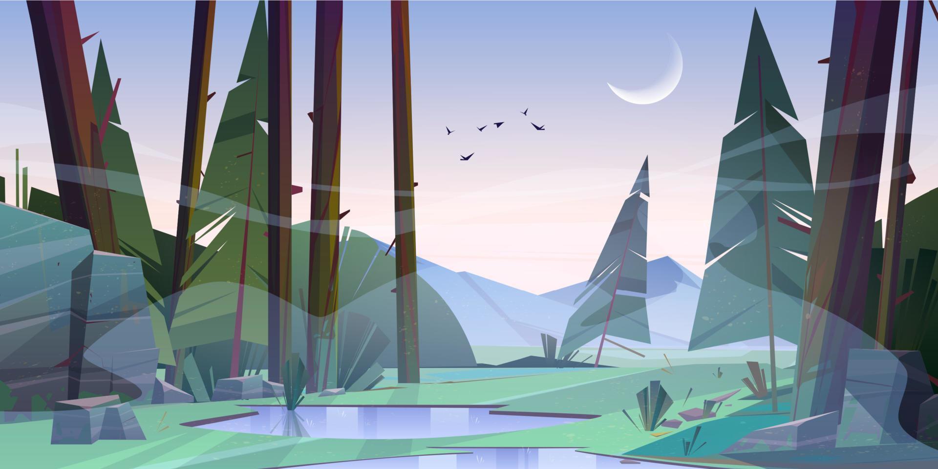 bosque temprano en la mañana brumoso paisaje paisaje vector