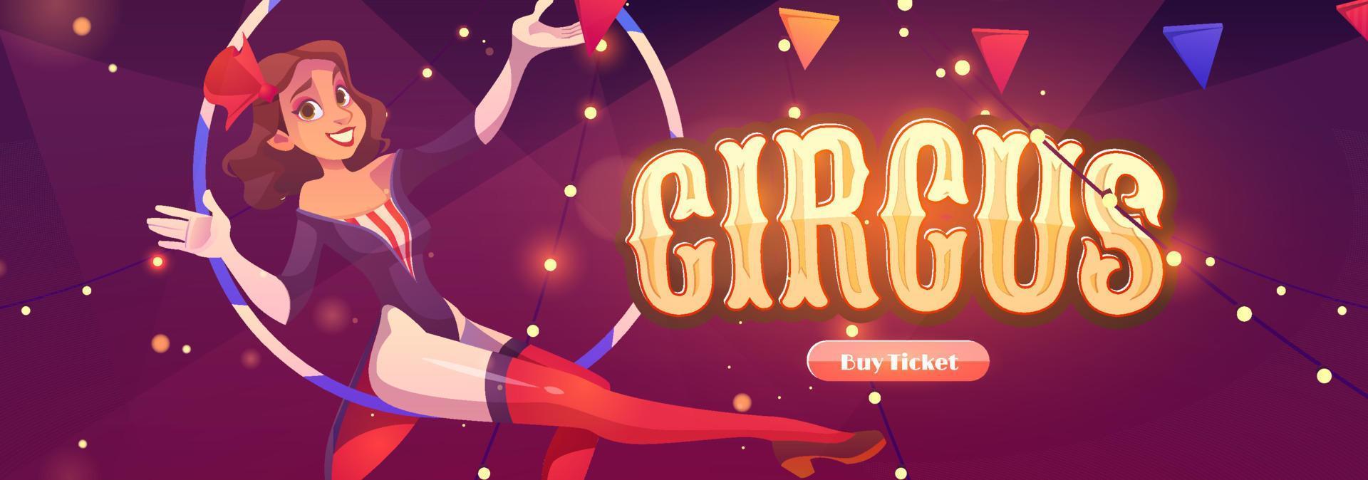 sitio web de circo con chica gimnasta aérea en aro vector