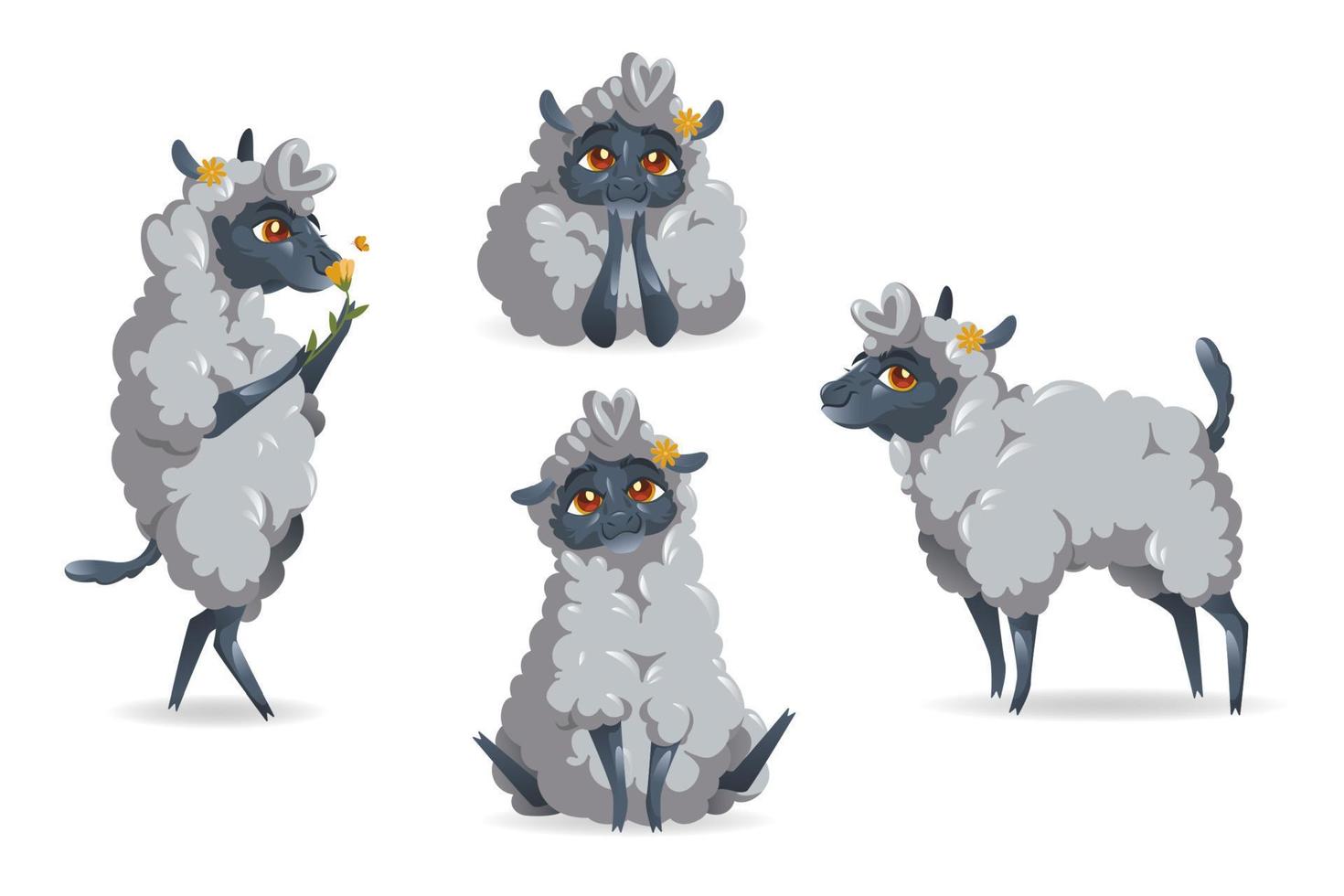 Cute sheep animal cartoon set. Little fluffy lamb vector
