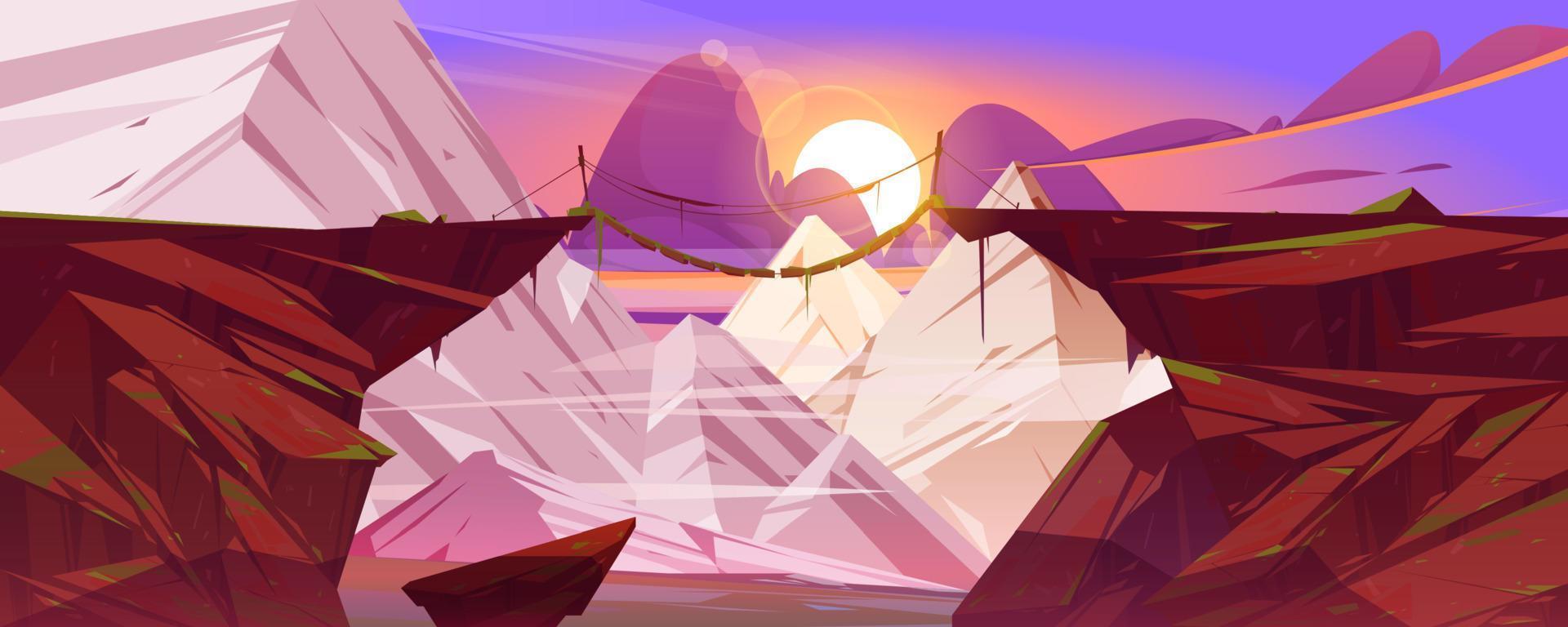 Suspended mountain bridge hang above deep cliff vector