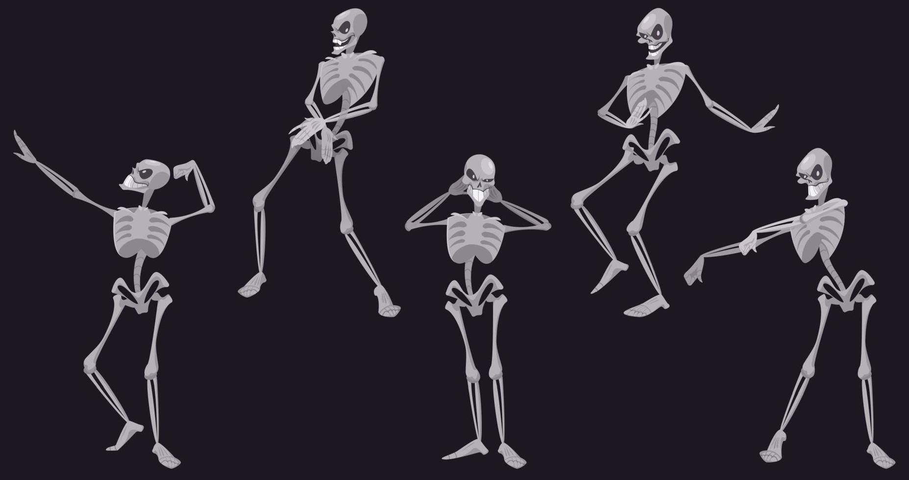 Skeletons dance, funny Halloween dead characters vector