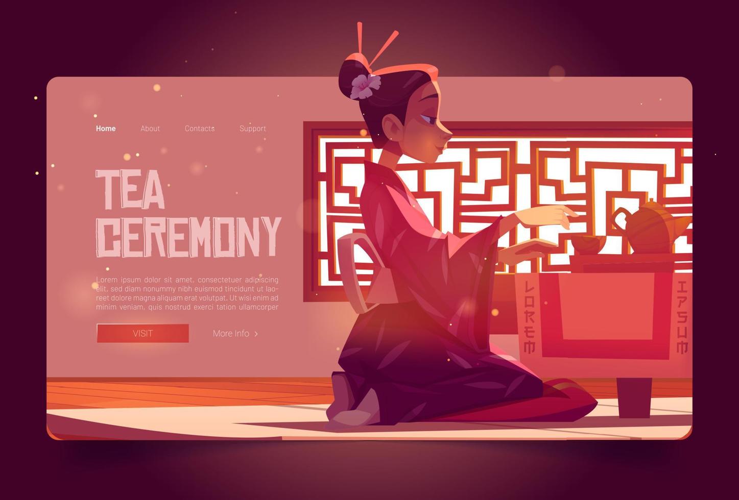Tea ceremony cartoon landing page asian restaurant vector