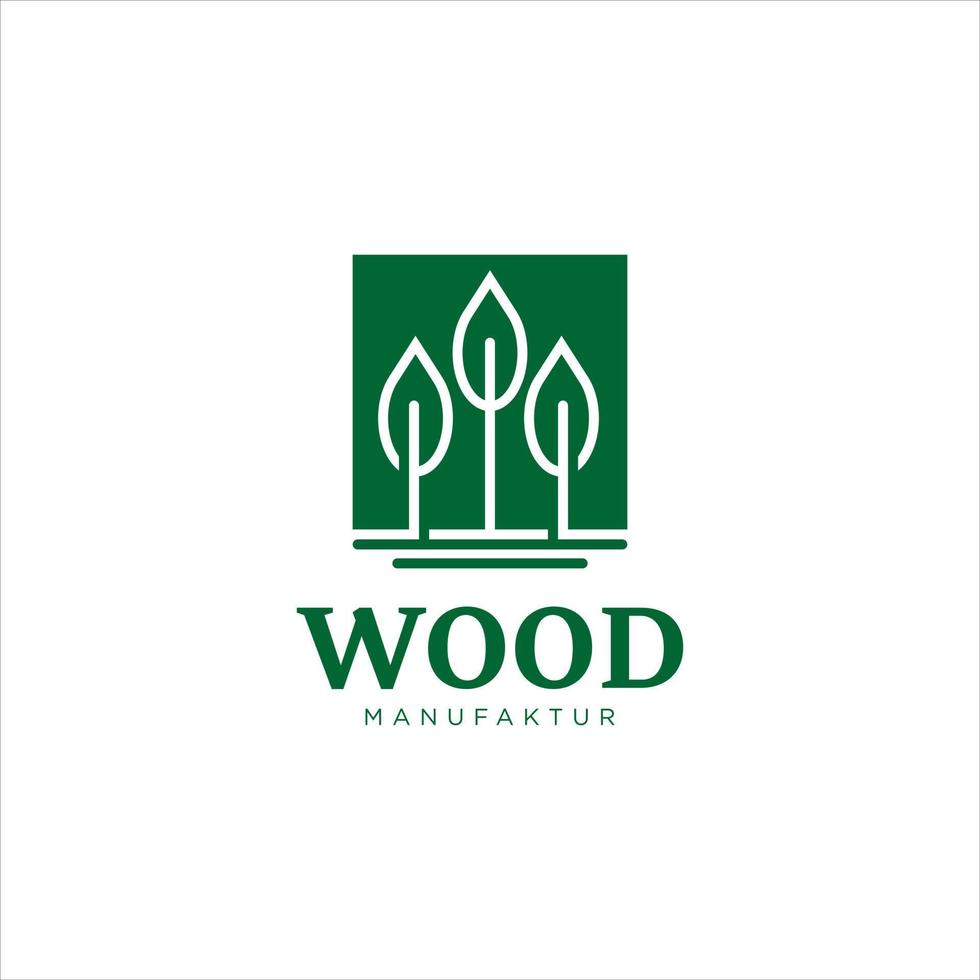 wood processing logo simple square frame green color vector