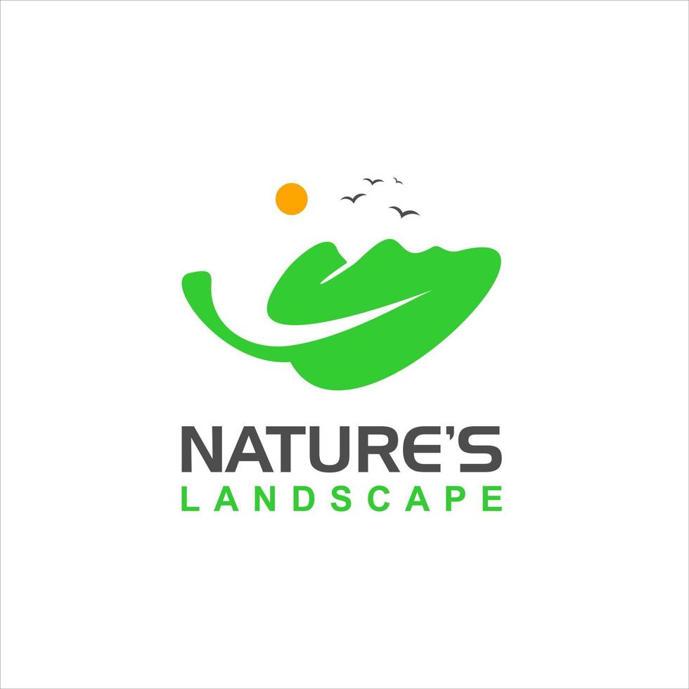 landscape logo fun illustration with leaf vector