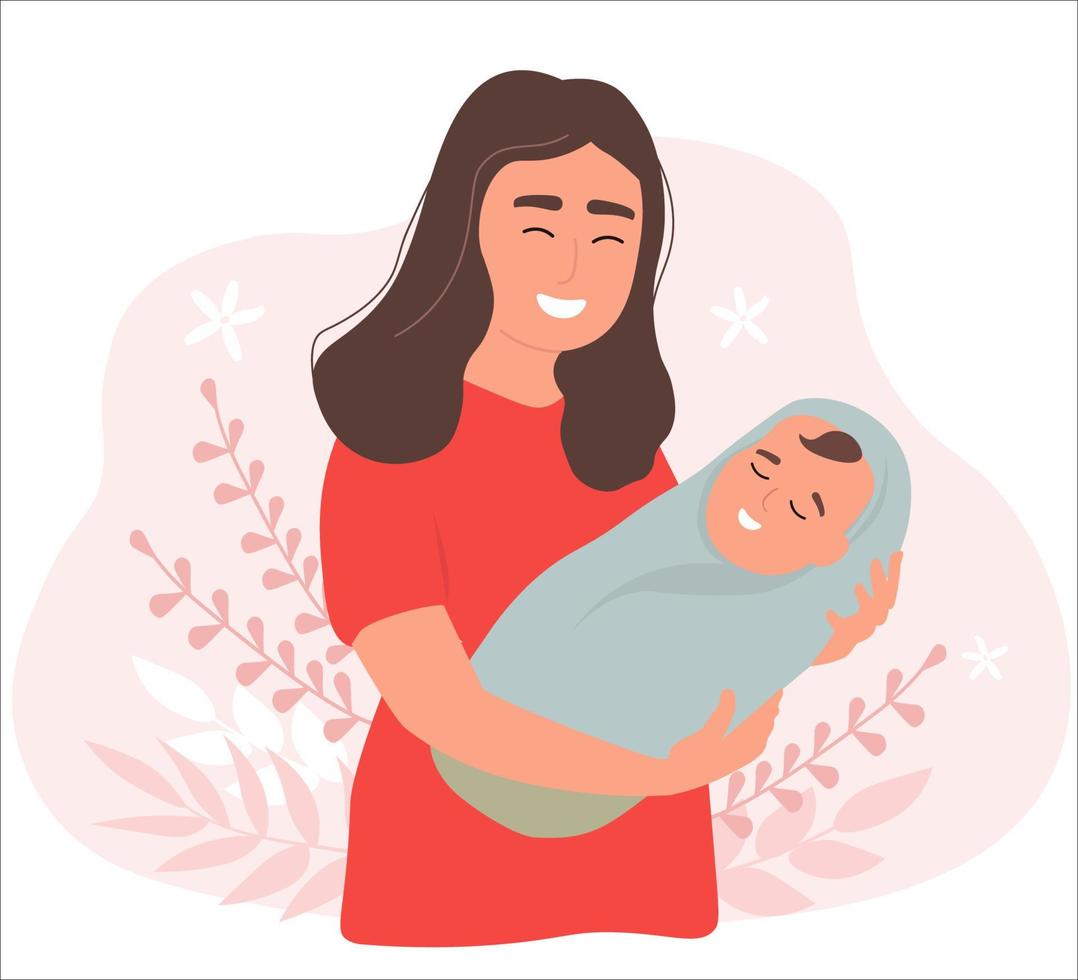 una madre con un bebé en brazos. feliz familia amorosa. gráficos vectoriales vector