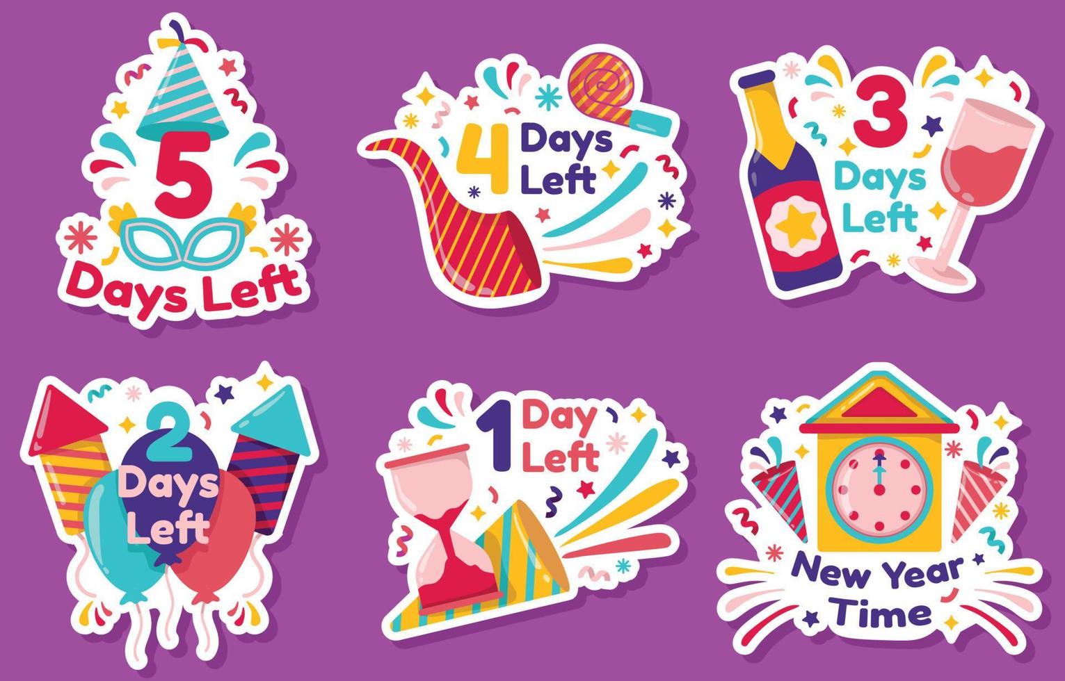 New Year Countdown Stickers vector