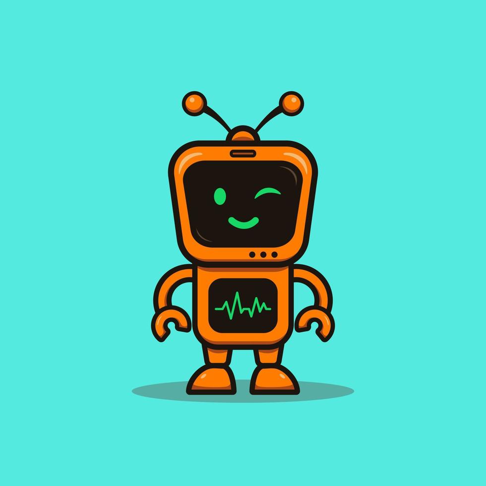 Cute illustration cartoon yellow television tv robot science character web sticker icon mascot logo vector