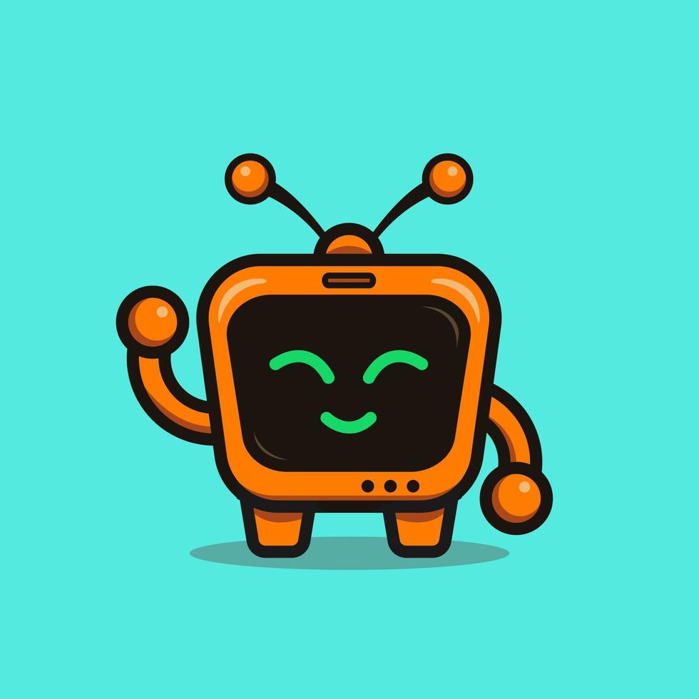 Cute illustration cartoon yellow television tv robot science character web sticker icon mascot logo vector