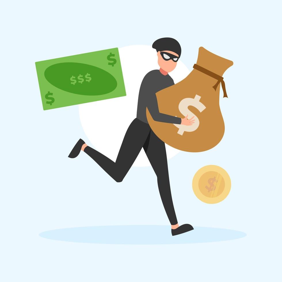 Cute flat illustration cartoon of thief hacker stealing data money for web sticker icon mascot logo vector