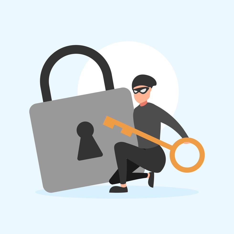 Cute flat illustration cartoon of thief hacker stealing data money for web sticker icon mascot logo vector