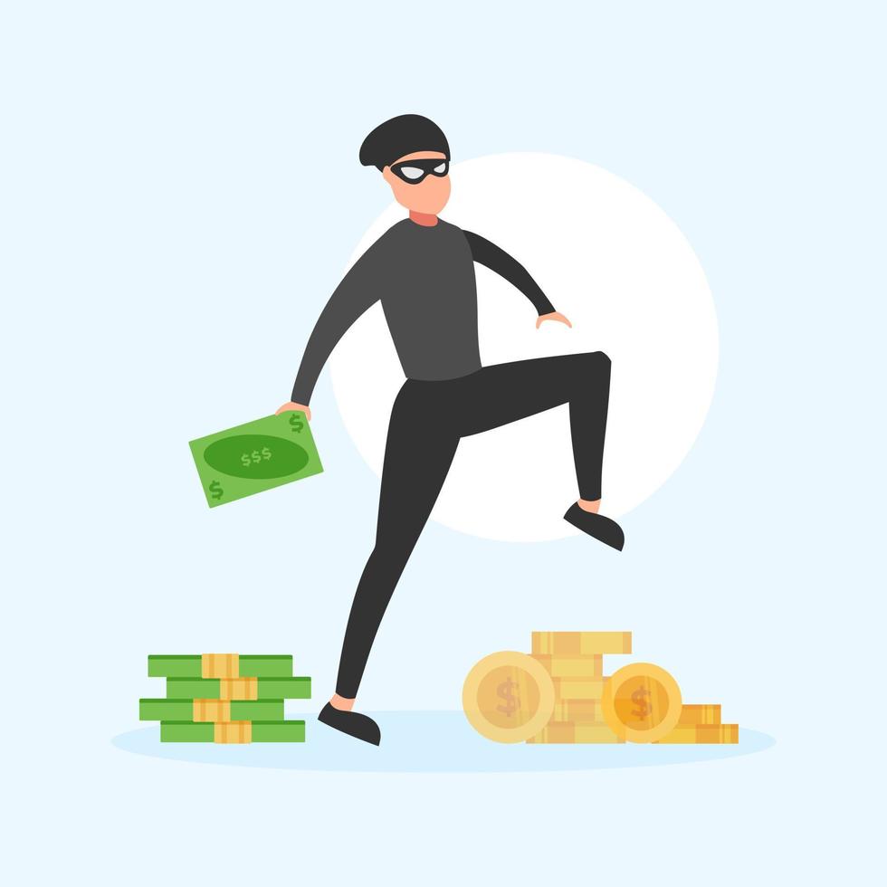 caricatura de ilustración plana linda del hacker ladrón robando dinero de datos para el logotipo de la mascota del icono de la etiqueta web vector