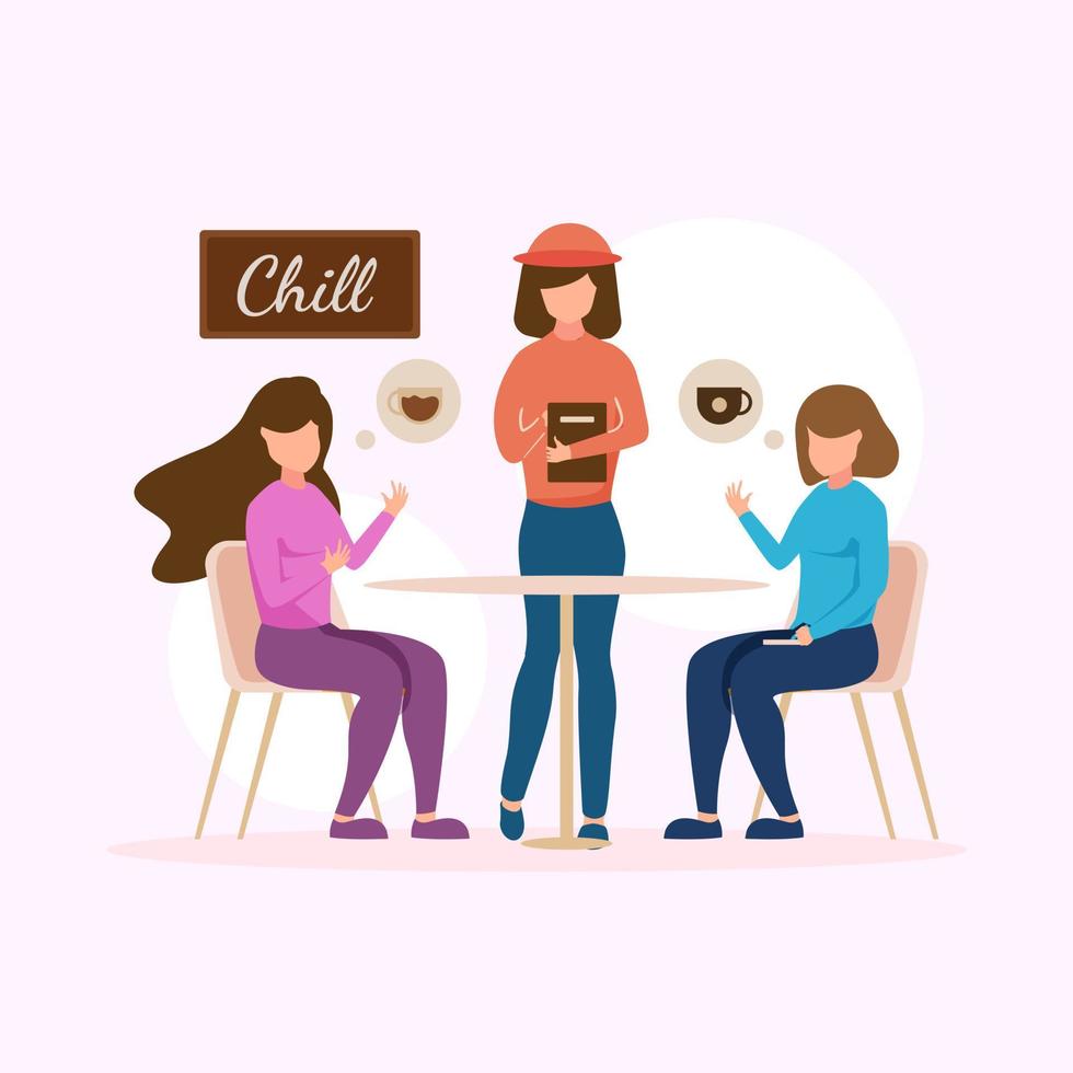 Cute adorable cartoon cafe happy coffee barista girl illustration for sticker icon mascot and logo vector