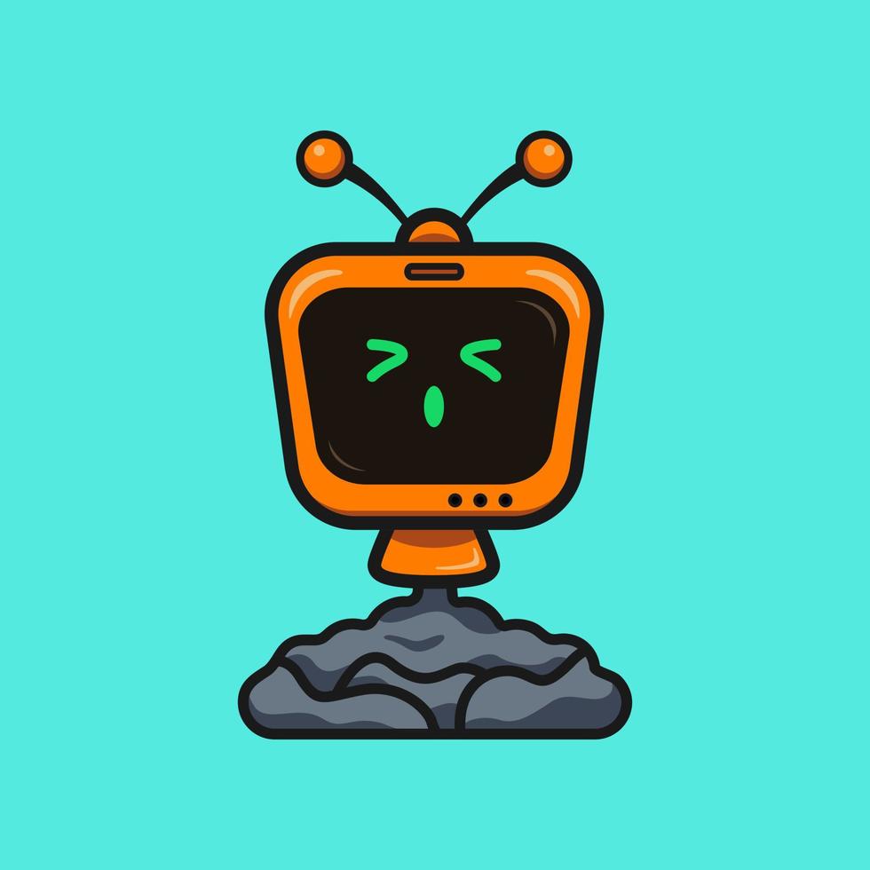 Cute illustration cartoon yellow television tv robot science character web sticker icon mascot logo vector