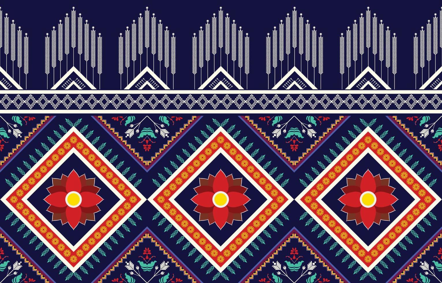 Triángulo geométrico y patrón de adorno floral colorido, estilo de textura étnica tribal, diseño para imprimir en productos, fondo, bufanda, ropa, envoltura, tela, ilustración vectorial. vector