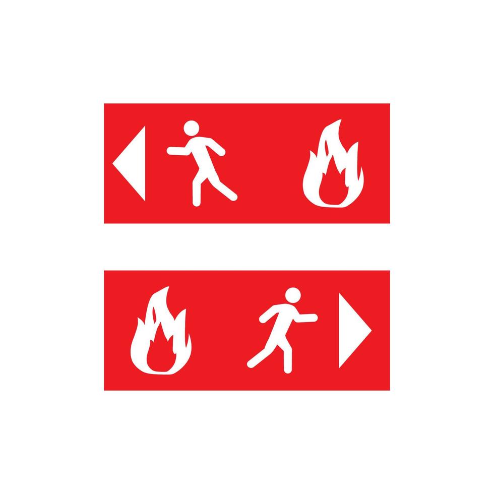 Ilustración de vector de signo de dirección de evacuación de desastre de fuego.