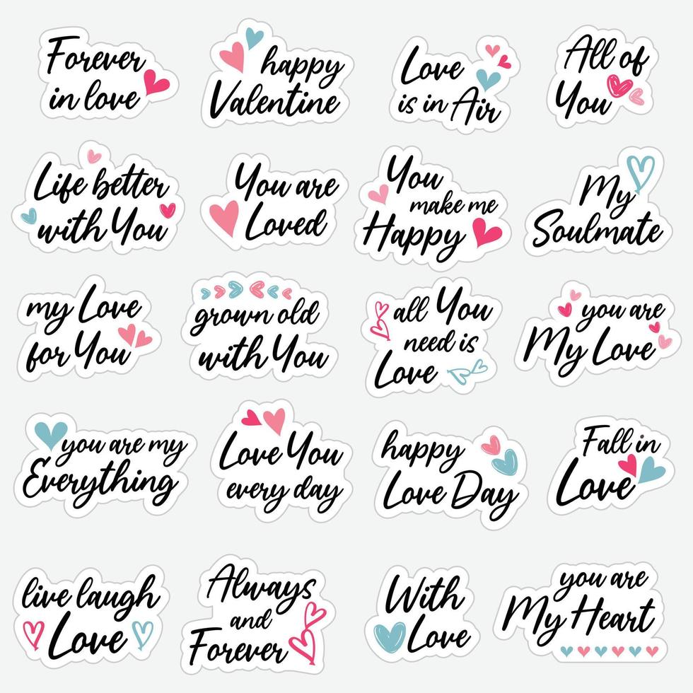 Set of Valentines day stickers and badges. vector