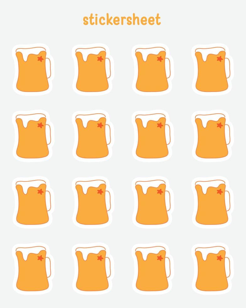 Collection of minimal beer stickers. Bullet journal stickers, planner, scrapbook stickers design. vector