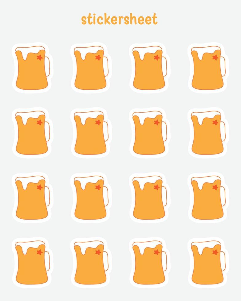 Collection of minimal beer stickers. Bullet journal stickers, planner, scrapbook stickers design. vector