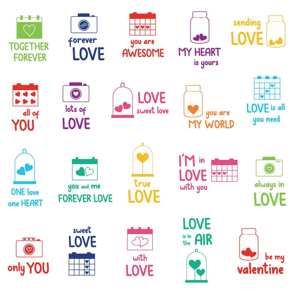 Set of Valentines day stickers and badges. vector