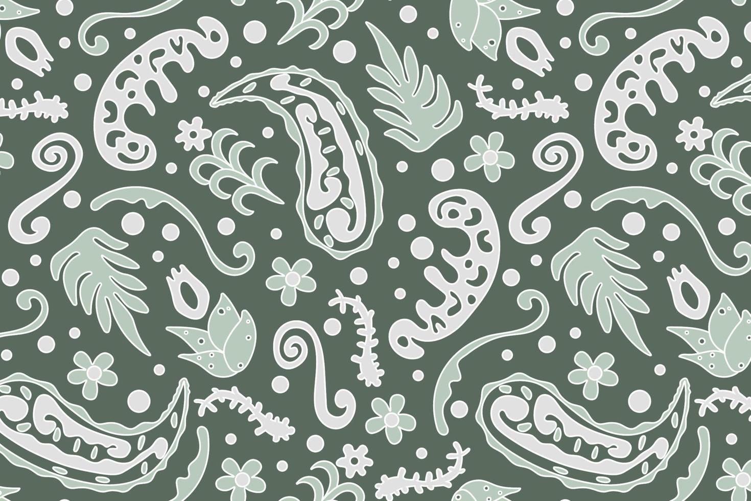 Seamless pattern based on an ornament with a Paisley bandana print in green colors, scarf around the neck, print on fabric, wallpaper vector