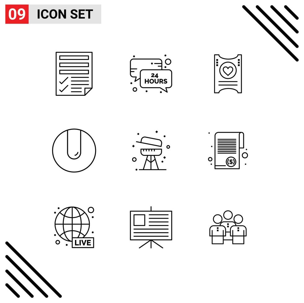 Modern Set of 9 Outlines Pictograph of cooking sport message match wedding Editable Vector Design Elements