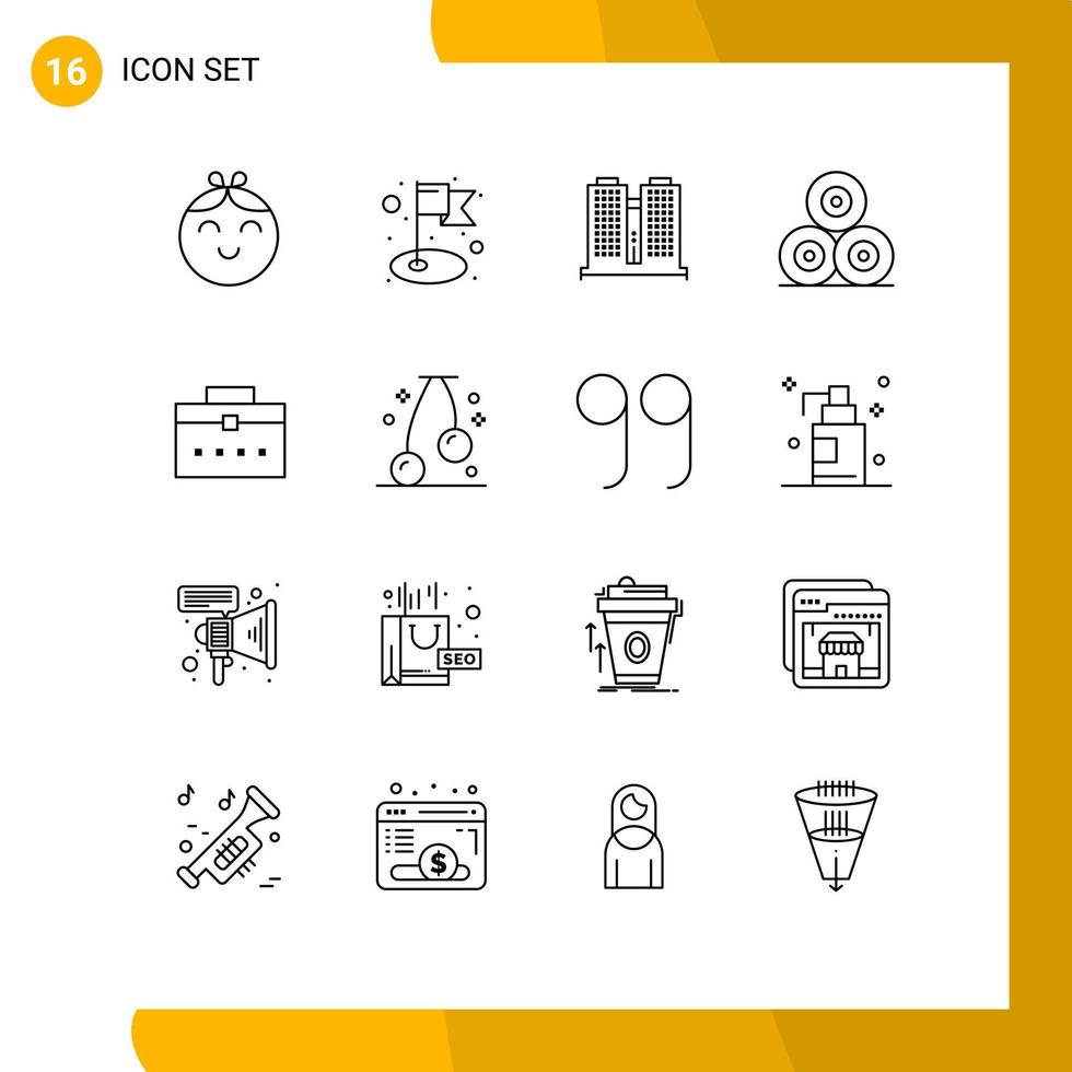 Group of 16 Outlines Signs and Symbols for interface worker bag place bag nature Editable Vector Design Elements