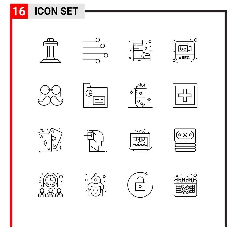16 Universal Outlines Set for Web and Mobile Applications hipster video wind recording photography Editable Vector Design Elements
