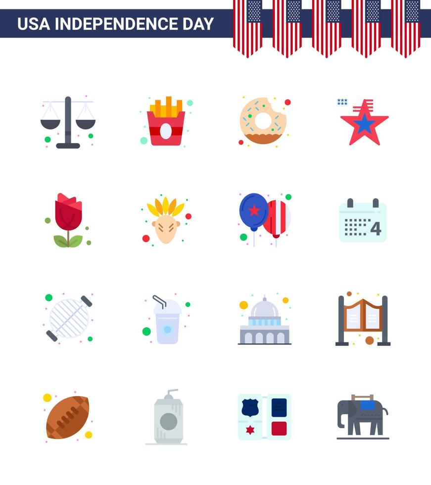 16 USA Flat Signs Independence Day Celebration Symbols of usa flower round usa american Editable USA Day Vector Design Elements