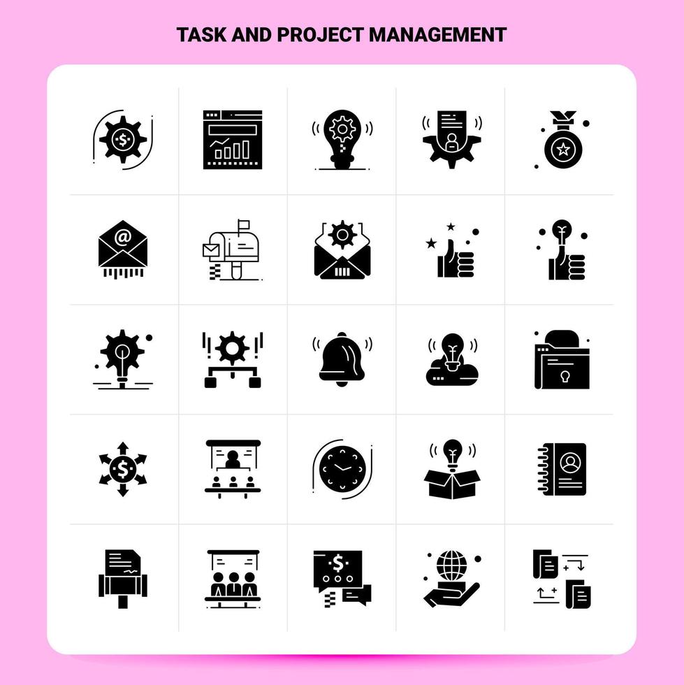 Solid 25 Task and Project Management Icon set Vector Glyph Style Design Black Icons Set Web and Mobile Business ideas design Vector Illustration